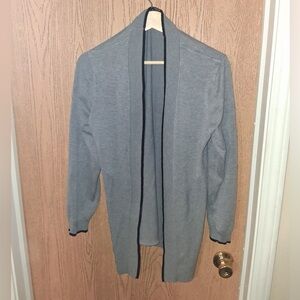 80 Park ~ Gray Open Front Cardigan with black trim ~ XL